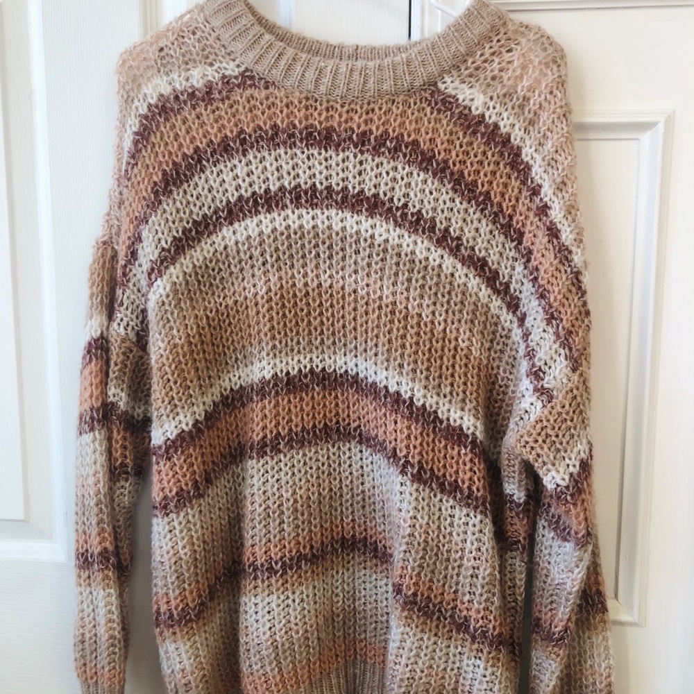 AE Oversized Chunky Knit Stripped Crewneck Sweater